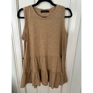 HAEOF Tan Heathered Tiered Sleeveless Tunic Top Womens Medium Ruffle Babydoll
